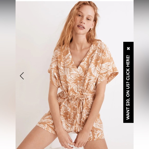 Madewell Lightestspun Drawstring Cover-Up Romper in Palm Leaves XS - Picture 4 of 4